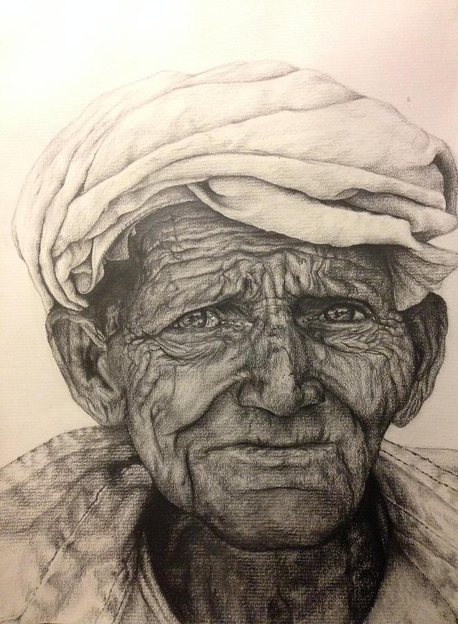 Up Movie Drawing - Wise Man of Rajasthan by Larry Corio