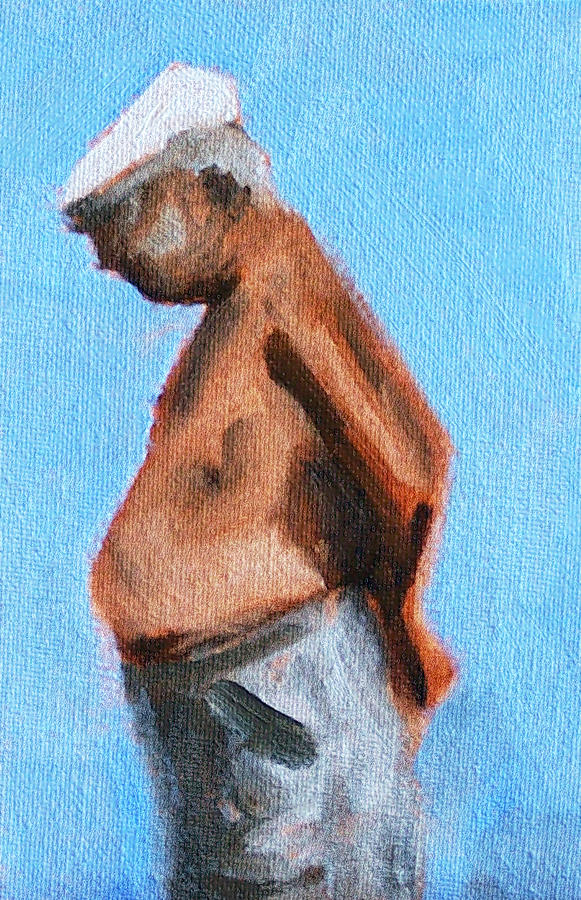 Old Man on the Beach Painting by Nancy Merkle