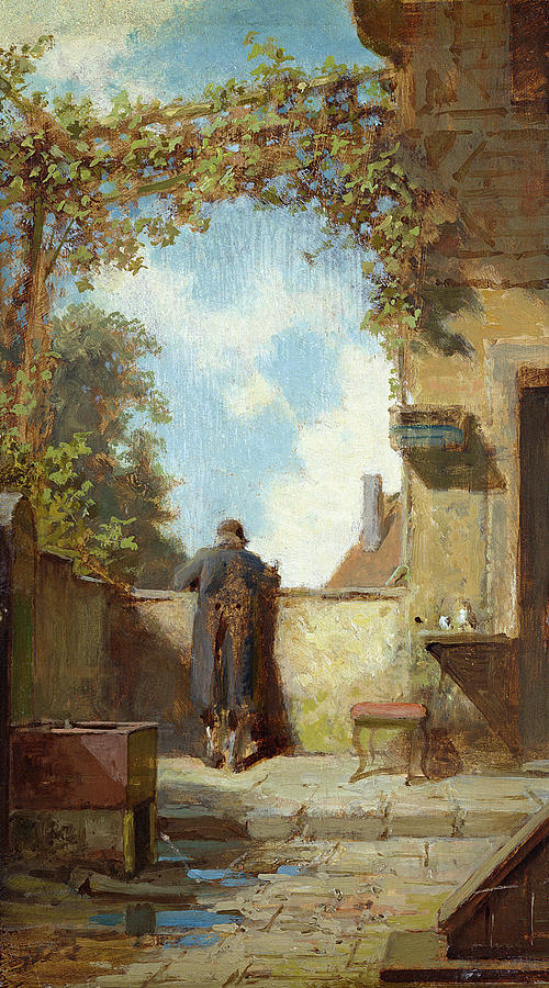 Old Man On The Terrace Painting by Carl Spitzweg