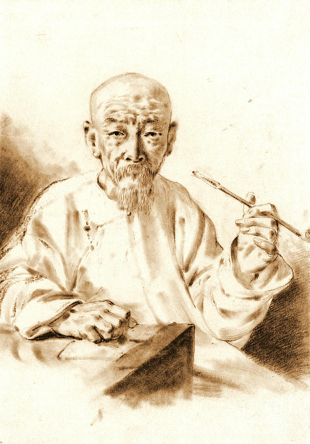Portrait Photograph - Old Man Smoking 1860 by Padre Art