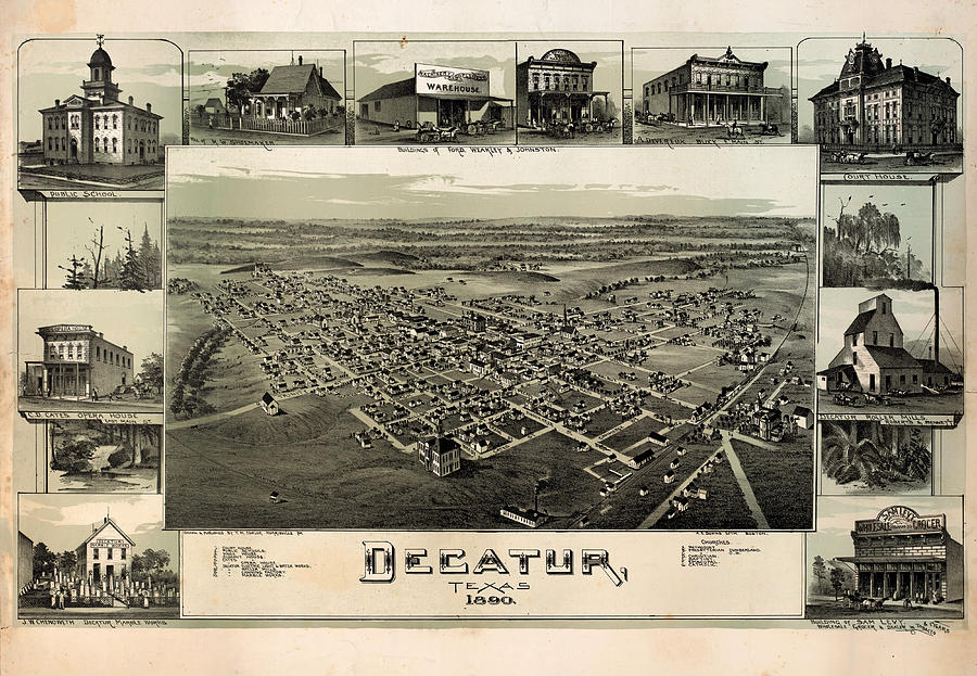 Old Map of Decatur Texas 1890 Drawing by Mountain Dreams