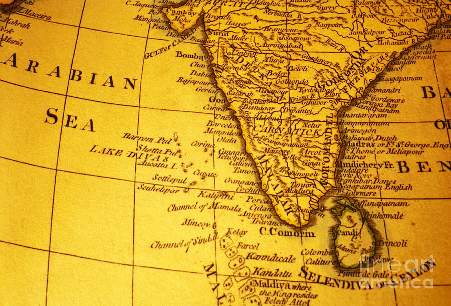 Map Photograph - Old Map of India and Arabian Sea by Colin and Linda McKie