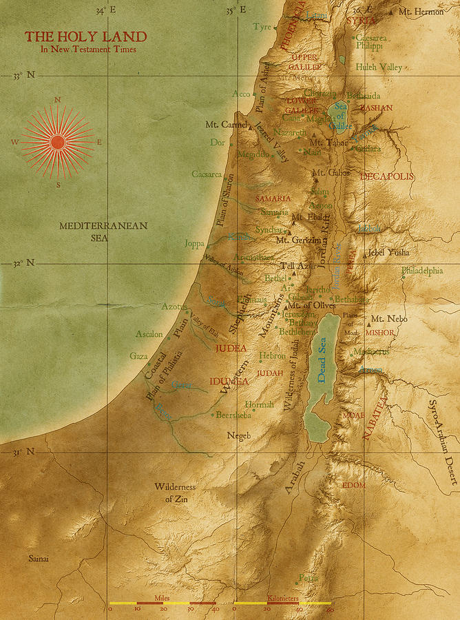 Old Map of the Holy Land Digital Art by Carol and Mike Werner
