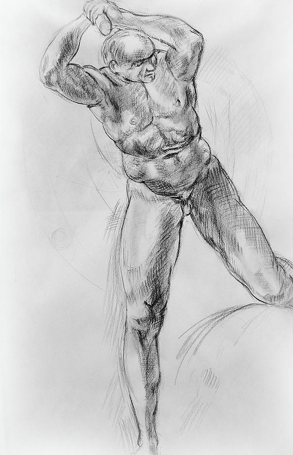 Old Masters Study Nude Man By Annibale Carracci Drawing