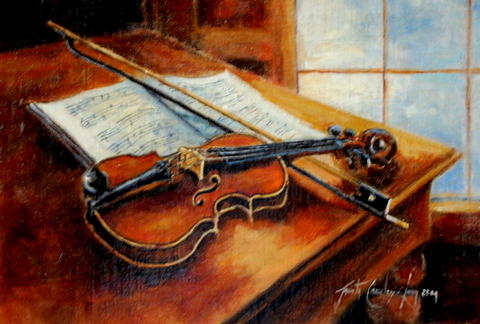 Violin Painting - Old Mellow by Jacinta Crowley-Long