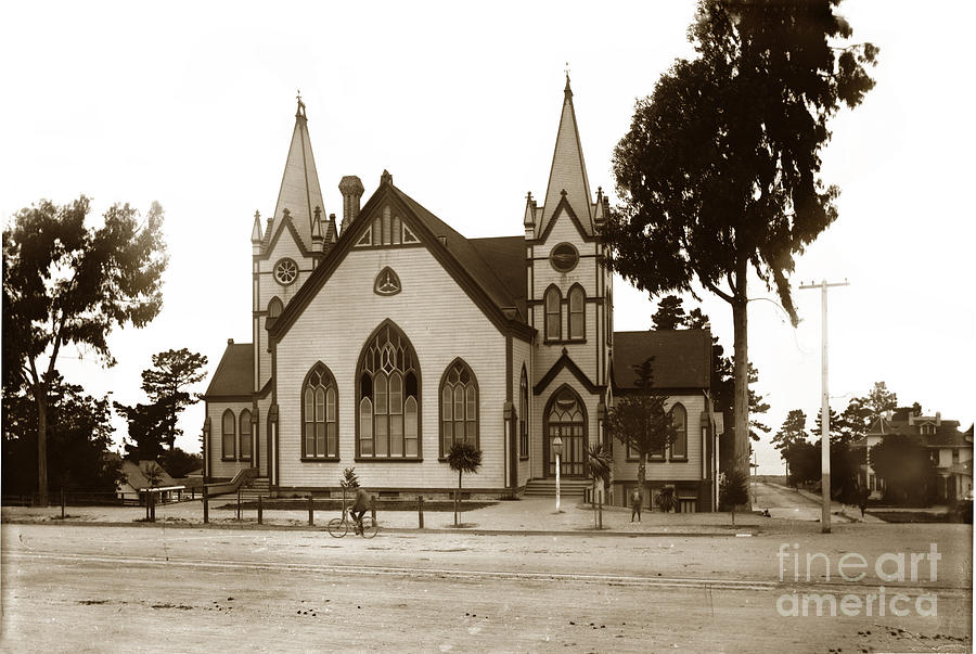 Old Photograph - Old Methodist Church on Lighthouse Avenue. Pacific Grove circa 1890 by Monterey County Historical Society