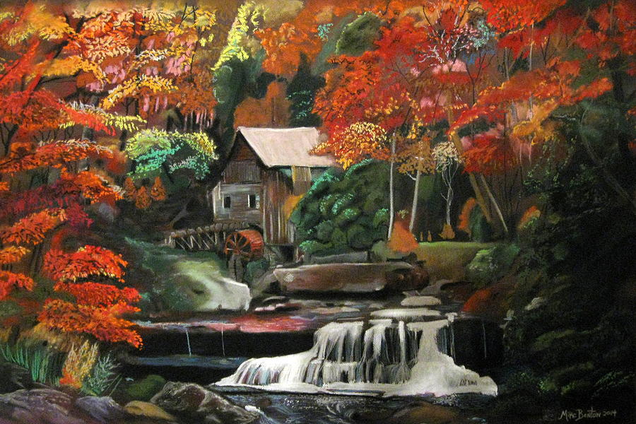 Old Mill Waterfall Pastel by Mike Benton