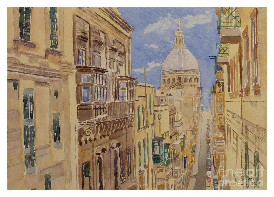 Old Mint Street Valletta Painting by Godwin Cassar