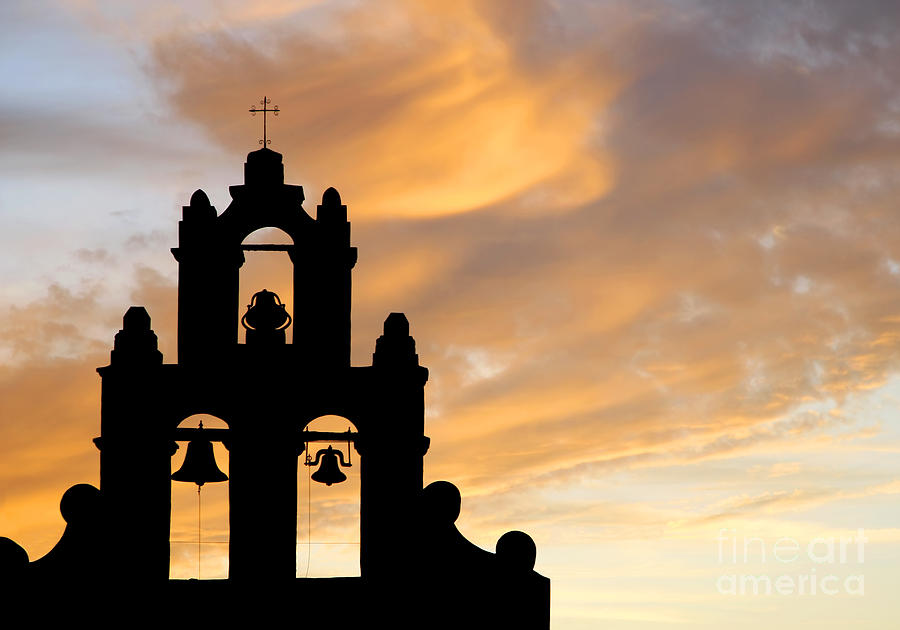 Old Mission Bells Against a Sunset Sky Photograph by Lincoln Rogers