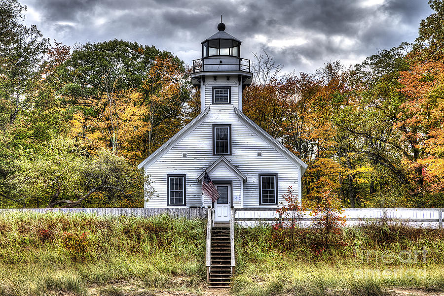 Fall Photograph - Old Mission Lighthouse in Fall by Twenty Two North Photography