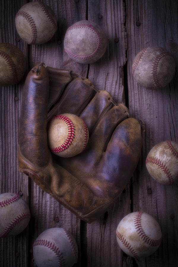 Baseball Photograph - Old Mitt and Worn Baseballs by Garry Gay