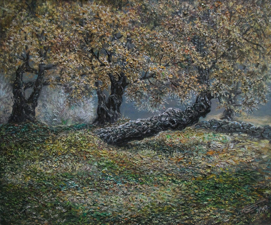 Autumn Landscape Painting - Old mulberry in Drenova by Lazar Taci