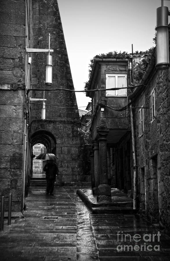 Old narrow street in Pontevedra BW Photograph by RicardMN Photography