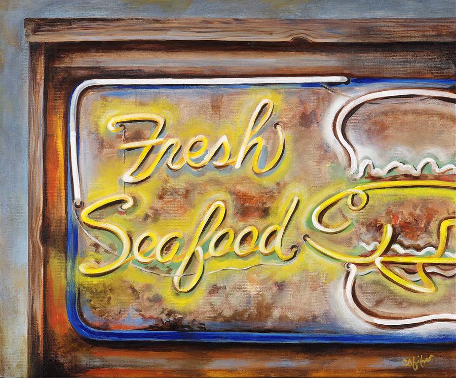 Fish Painting - Old Neon Sign by Christine  Fifer