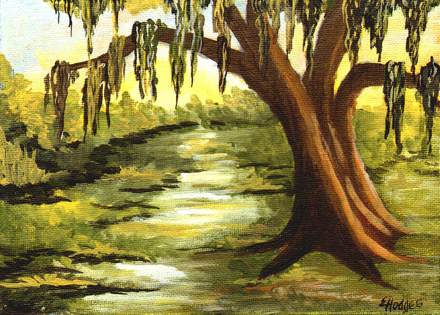 Old Oak Tree In Swamp Painting