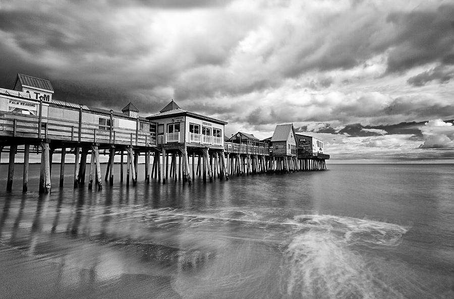 Black And White Photograph - Old Orchard Beach Pier Silver by Shell Ette