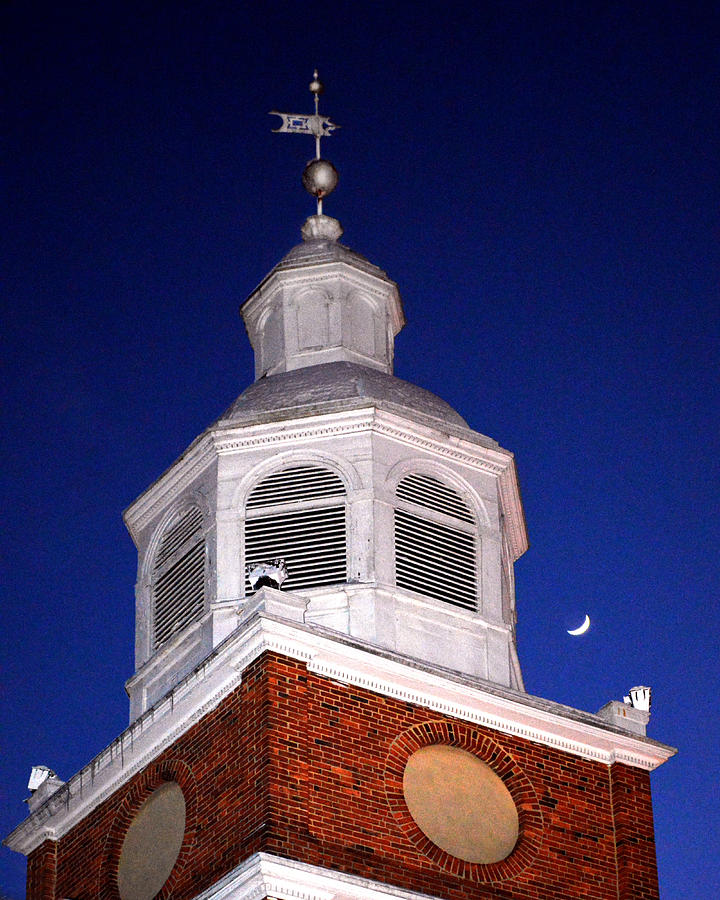 Old Otterbein UMC Moon and Bell Tower Photograph by Bill Swartwout