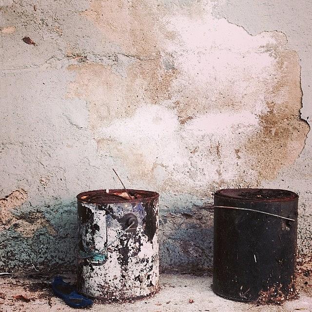 Urbex Photograph - Old Paint Cans And Blue Sunglasses by Alison Photography