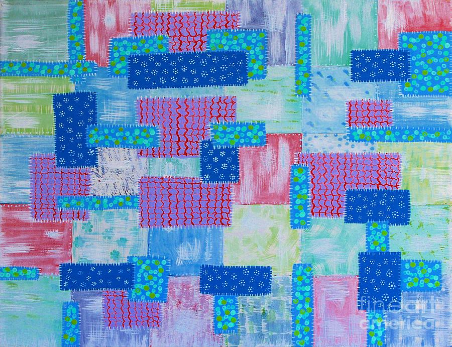 Old Patched Quilt Blue Painting by Barbara A Griffin