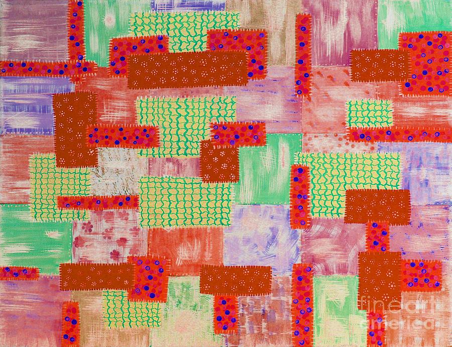 Old Patched Quilt Red Painting by Barbara A Griffin