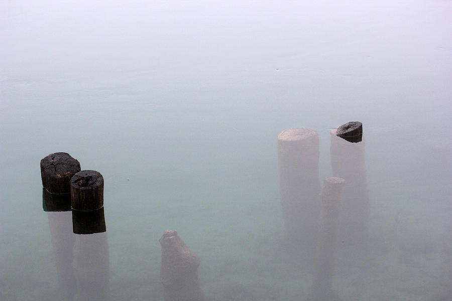 Old Pilings in Fog 2 Photograph by Mary Bedy