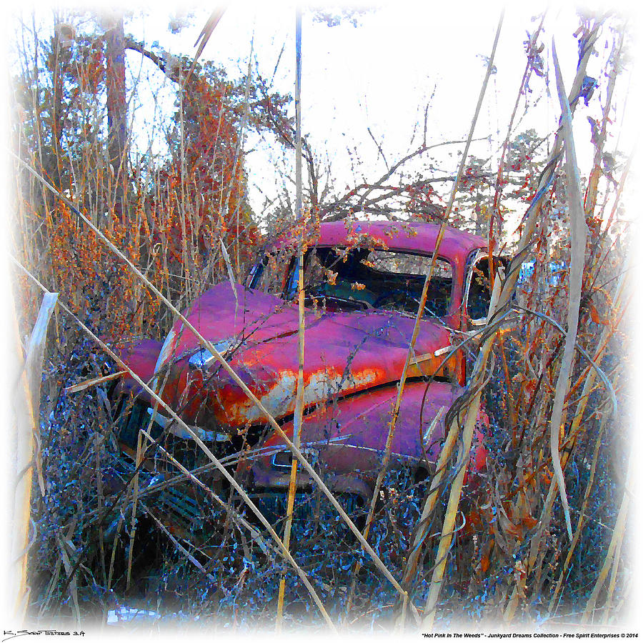 Old Pink Car In The Weeds Digital Art by K Scott Teeters