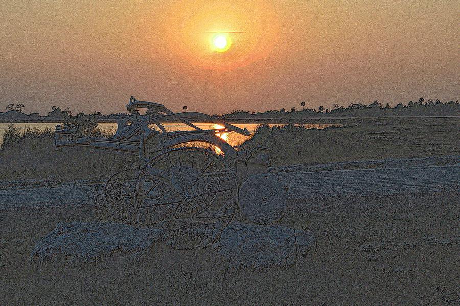 Old Plow Sunset Photograph