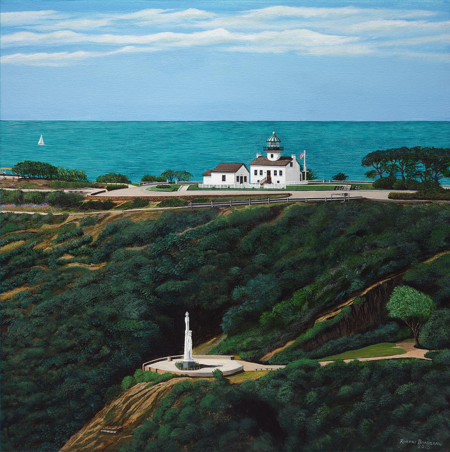 Old Point Loma Light House and Cabrillo Monument Painting by Robert Bradshaw