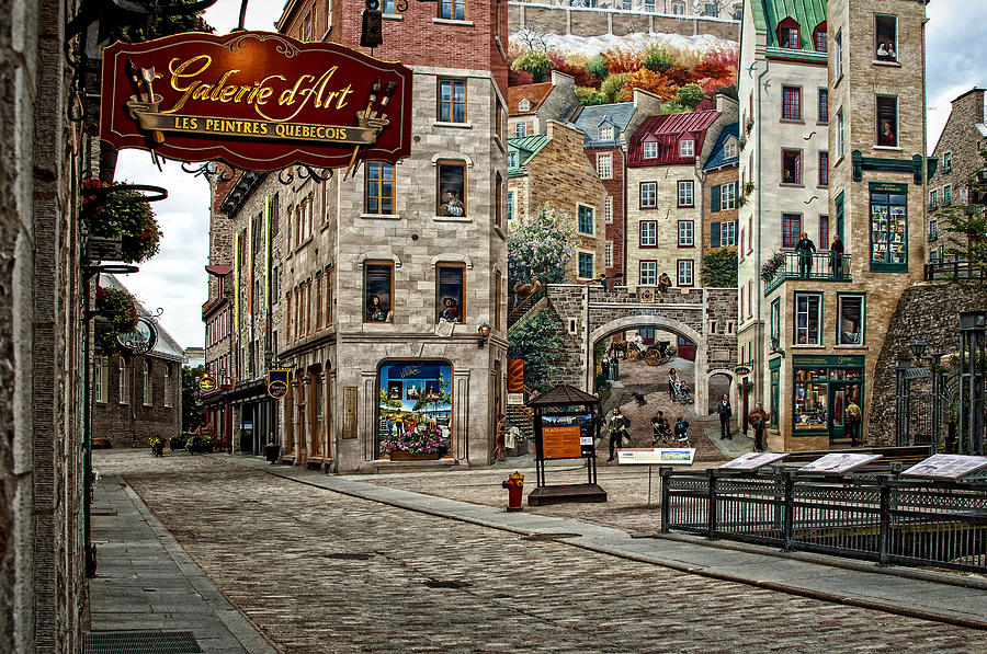 Old Quebec City Street and Mural Photograph by Phil Cardamone