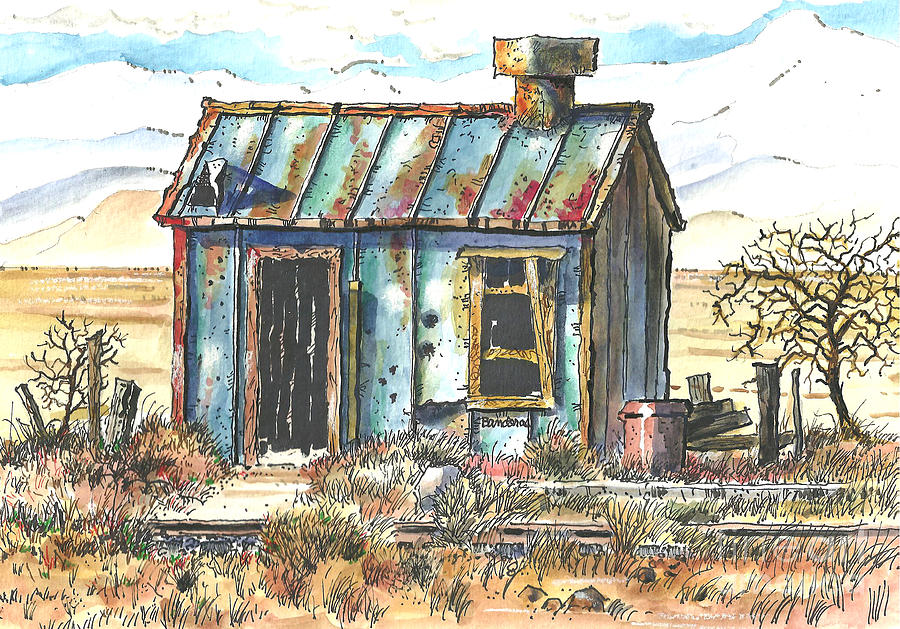 Old Railroad Utility Shack Painting by Terry Banderas