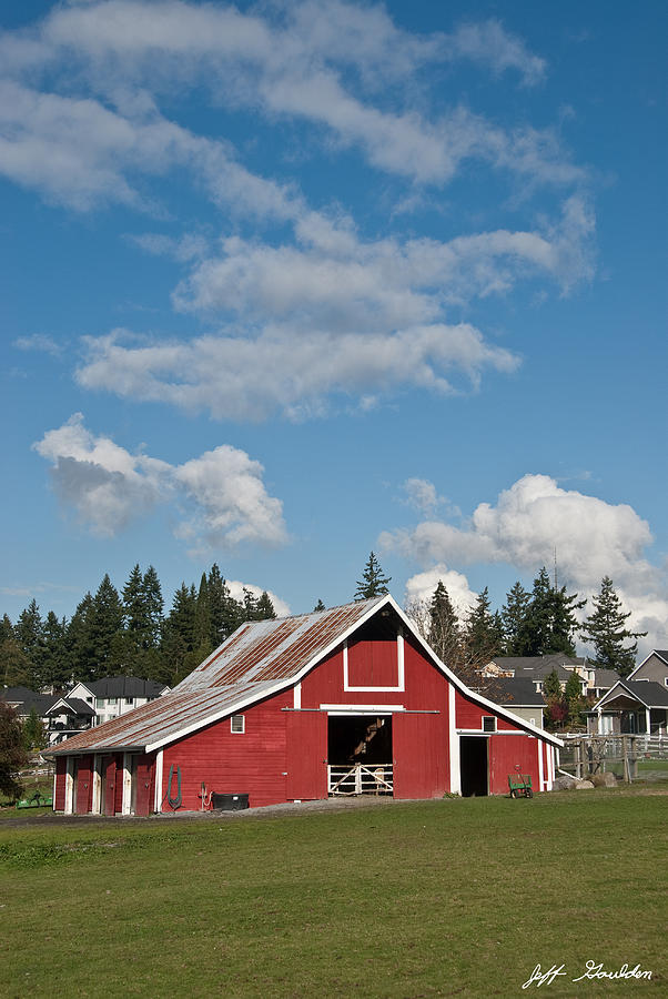 Old Red Barn and Puffy Clouds Photograph by Jeff Goulden