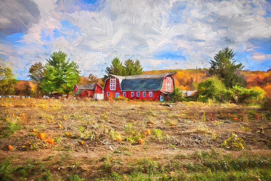 Old Red Barn Fall Foliage Sussex County New Jersey Painted  Photograph by Rich Franco