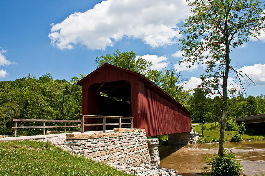 Old Red Bridge by Stone Wall Photograph by Darryl Brooks