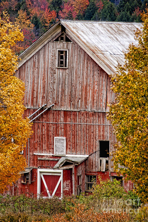 Old red country barn in the autumn. Photograph by Don Landwehrle