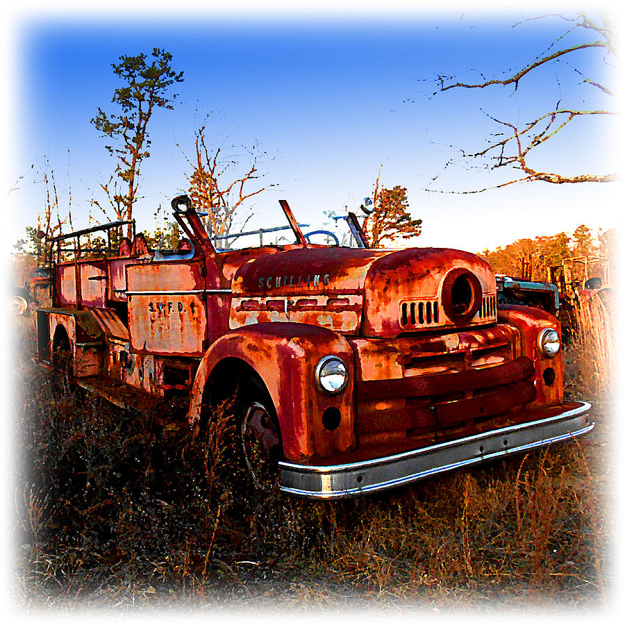 Old Red Fire Truck Digital Art by K Scott Teeters