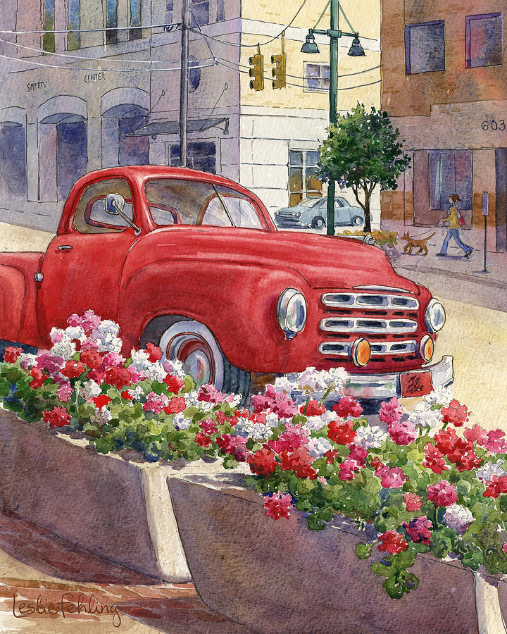 Truck Painting - Old Red by Leslie Fehling