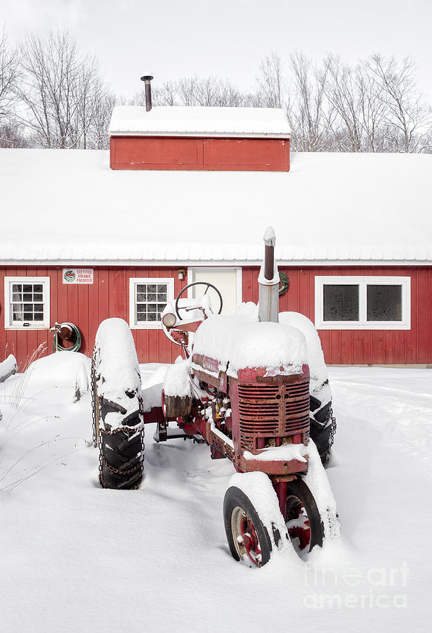 Old red tractor in front of classic sugar shack Photograph by Edward Fielding