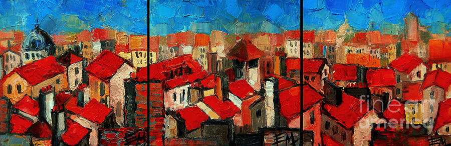 Old roofs of Lyon Painting by Mona Edulesco