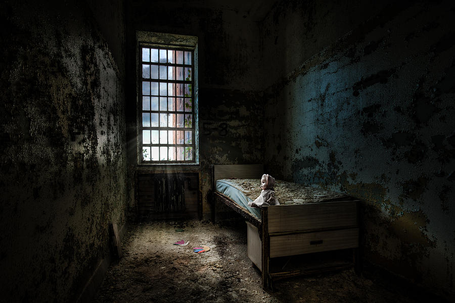 Creepy Doll Photograph - Old Room - Abandoned Places - Room with a bed by Gary Heller