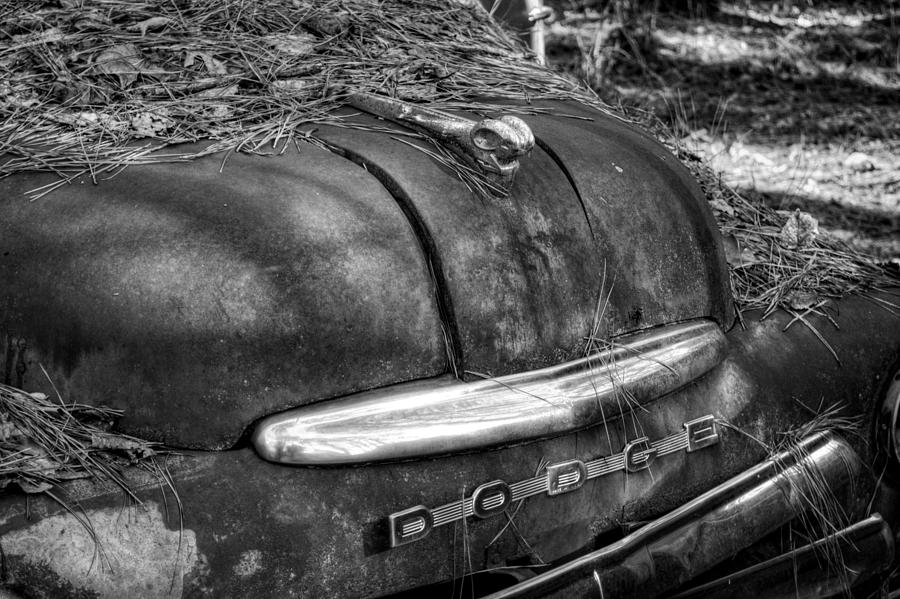 Car Photograph - Old Rusty Dodge in Black and White by Greg and Chrystal Mimbs