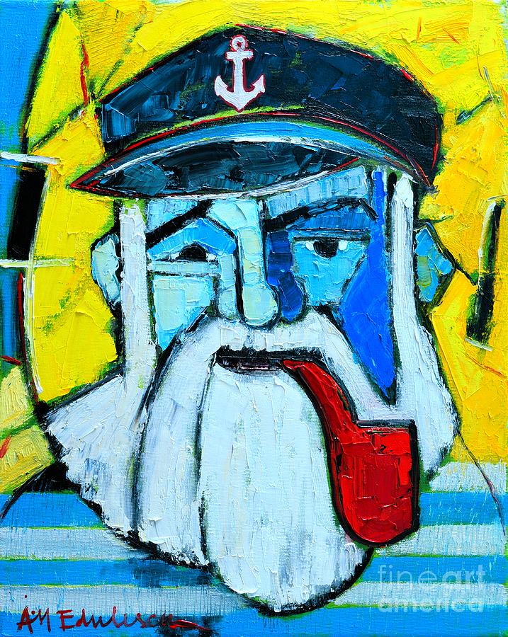 Old Sailor With Pipe Expressionist Portrait Painting by Ana Maria Edulescu