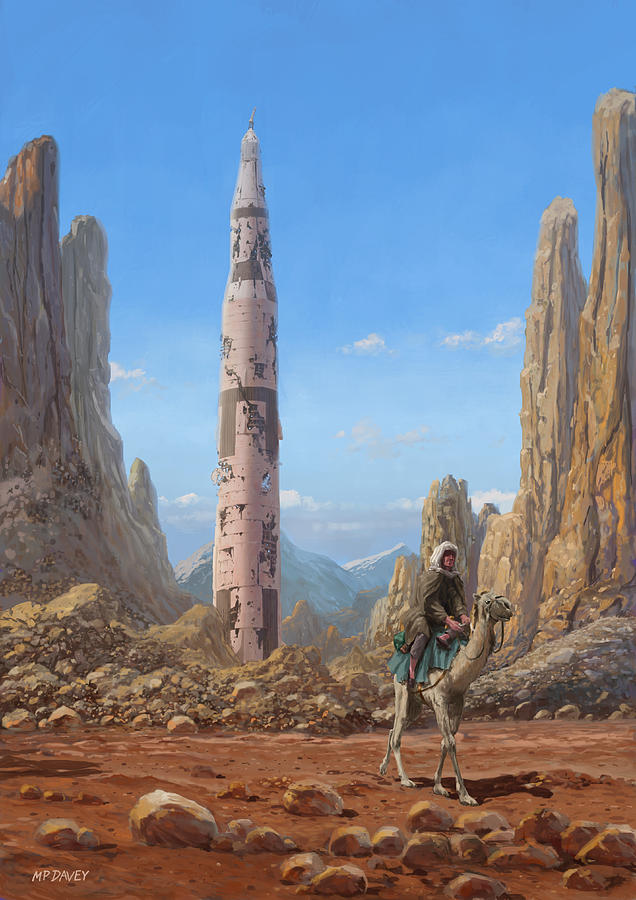 Mountain Painting - Old Saturn V rocket in desert by Martin Davey