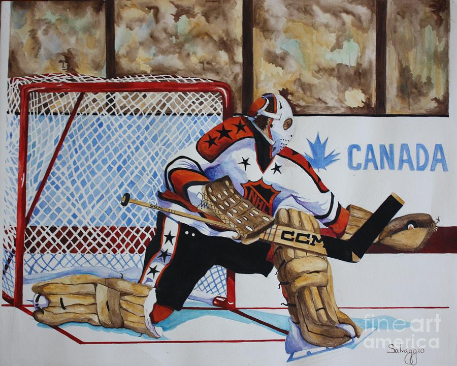 Winter Painting - Old School Goalie by Alan Salvaggio