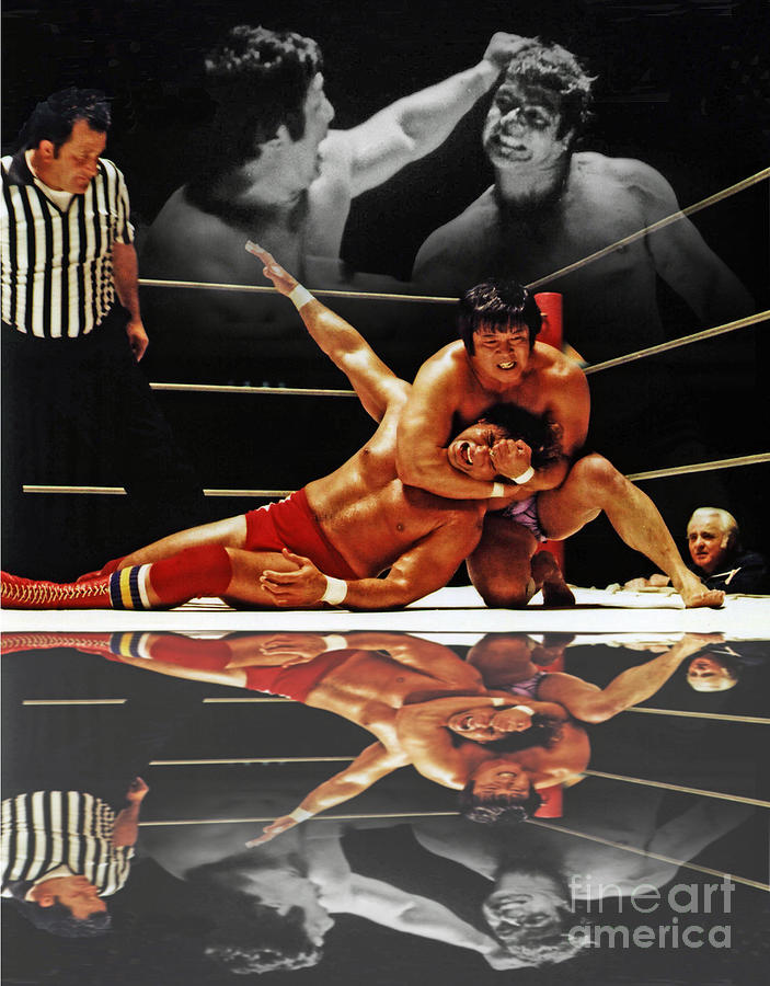 San Francisco Digital Art - Old School Wrestling Headlock by Dean Ho on Don Muraco with Reflection by Jim Fitzpatrick