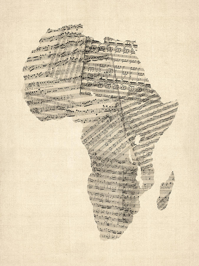 Old Sheet Music Map of Africa Map Digital Art by Michael Tompsett