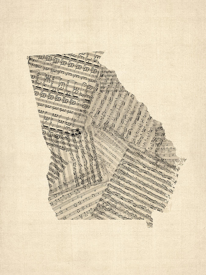 Old Sheet Music Map of Georgia Digital Art by Michael Tompsett