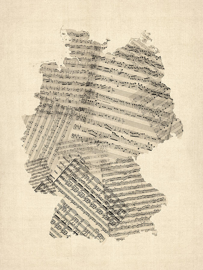 Germany Map Digital Art - Old Sheet Music Map of Germany Map by Michael Tompsett