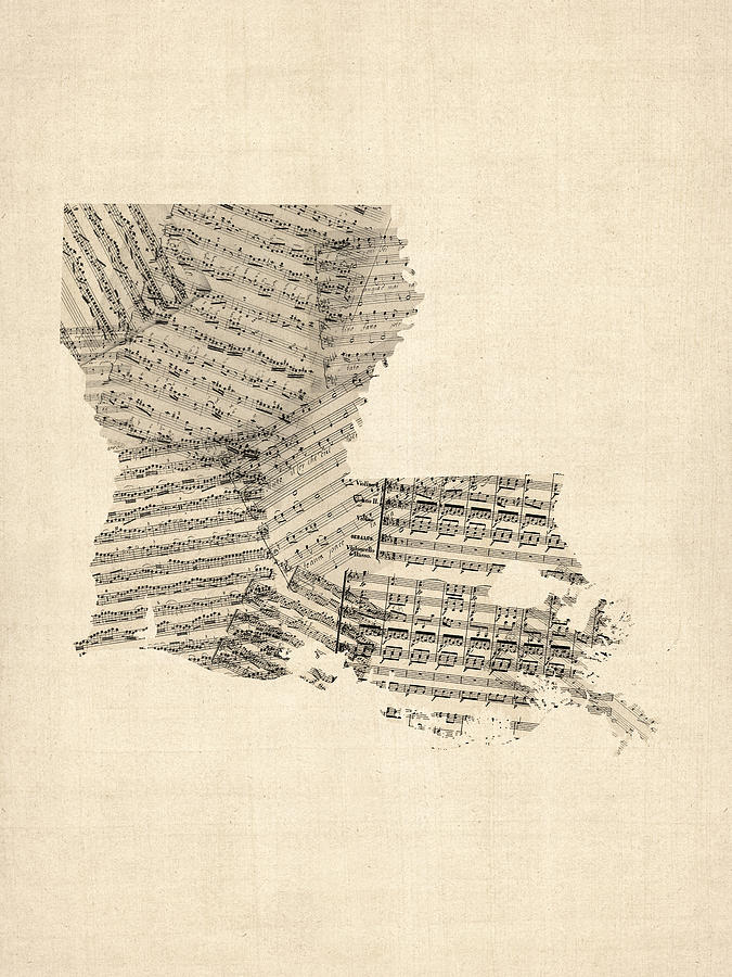 Old Sheet Music Map of Louisiana Digital Art by Michael Tompsett