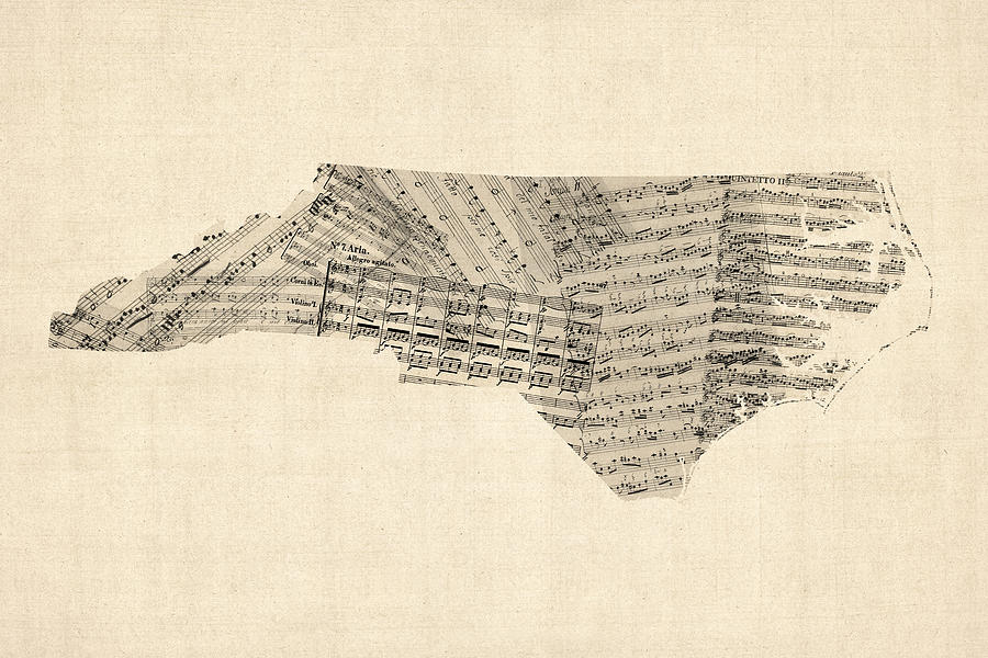 Old Sheet Music Map of North Carolina Digital Art by Michael Tompsett