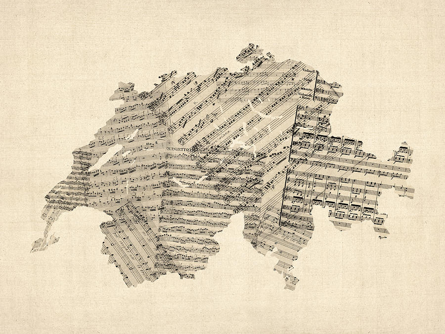 Old Sheet Music Map of Switzerland Map Digital Art by Michael Tompsett